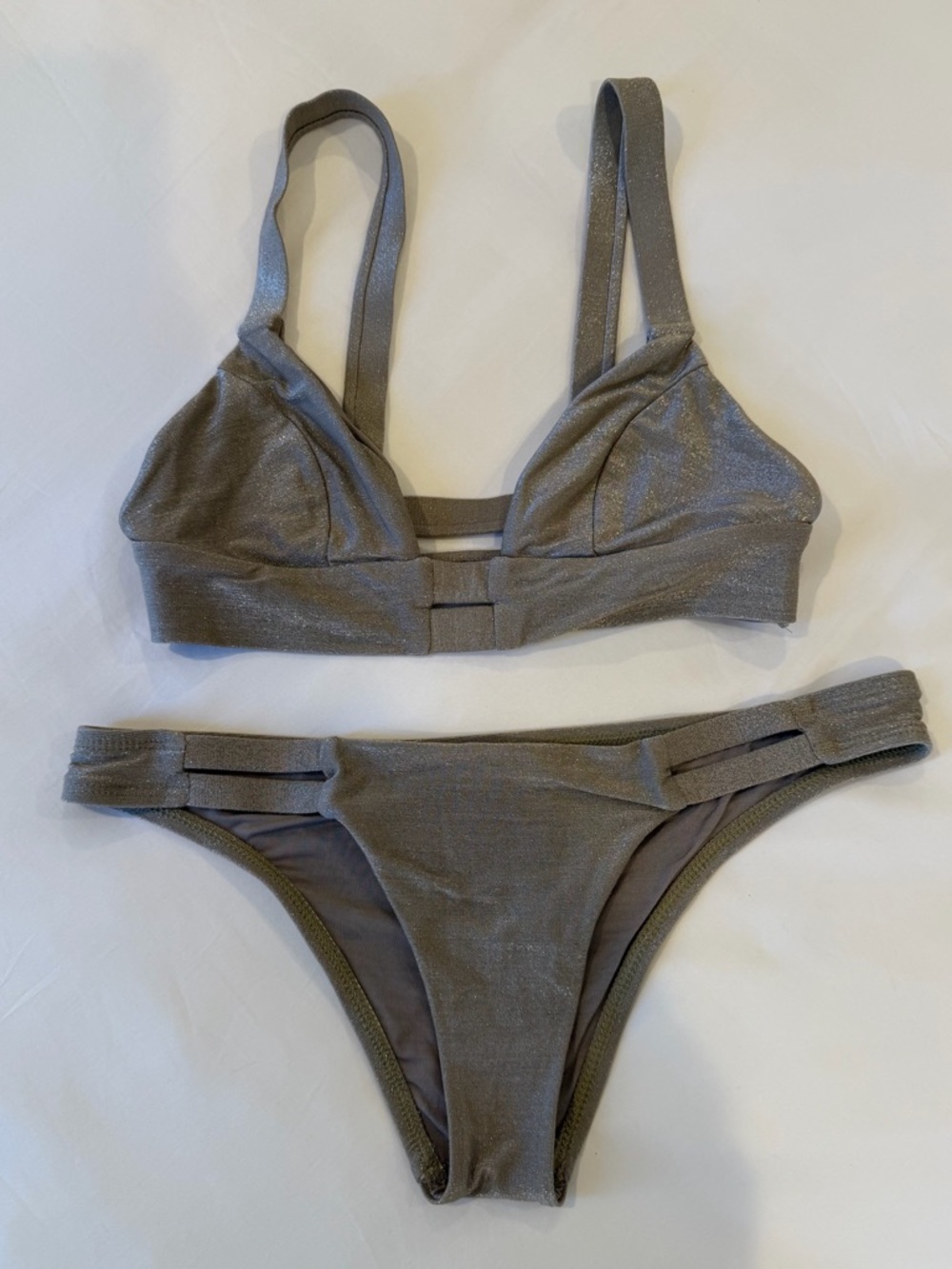 Vitamin A Taupe Sparkle Bikini Set - size Small